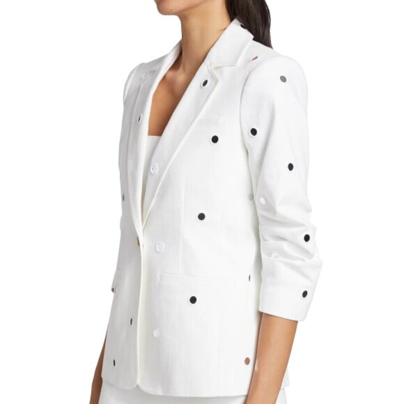 Cinq à Sept 'Khloe' Mirror-Embellished Stretch-Denim Blazer, White - Picture 2 of 4
